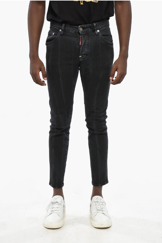 Dsquared2 Dark Washed Stretch Denim Skater Jeans 15cm In Black