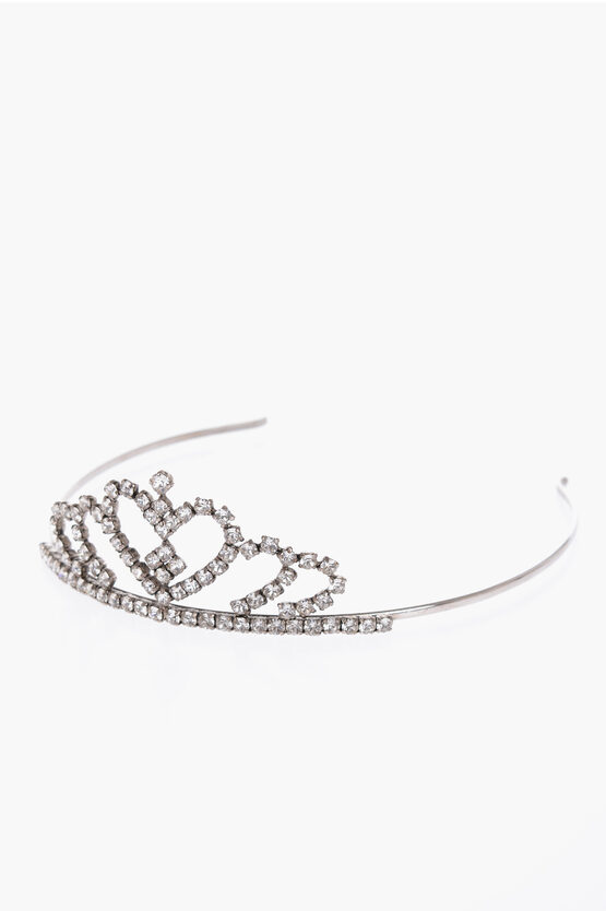 Saint Laurent Decorative Crown Embellished With Jewels In Metallic