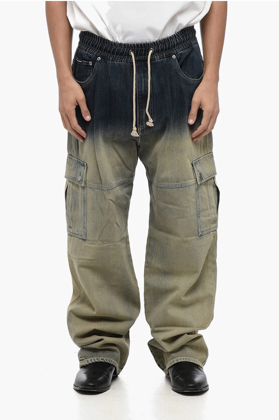 Dolce & Gabbana Degradè Denim Cargo Pants With Elastic Waistband In Blue