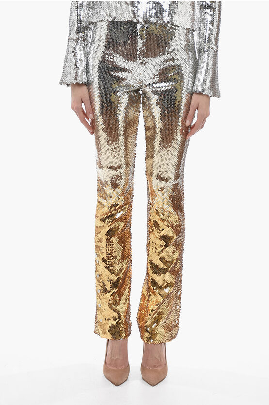 Rabanne Degradè Sequined Pants With Buttoned Ankles In Multi