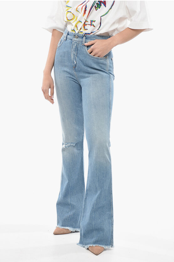 Golden Goose Delavè Bootcut Denims With Fringed Bottom 26cm In Blue
