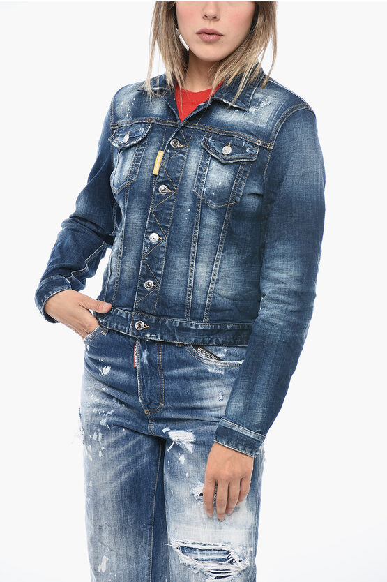 Dsquared2 Destroyed Denim Jacket In Blue