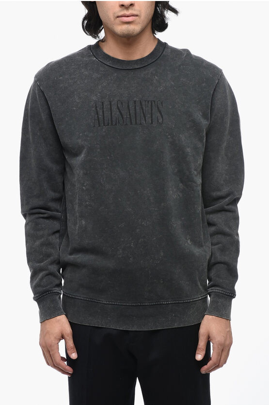 Allsaints Delavé Effect Crew-neck Sweatshirt With Contrasting Print