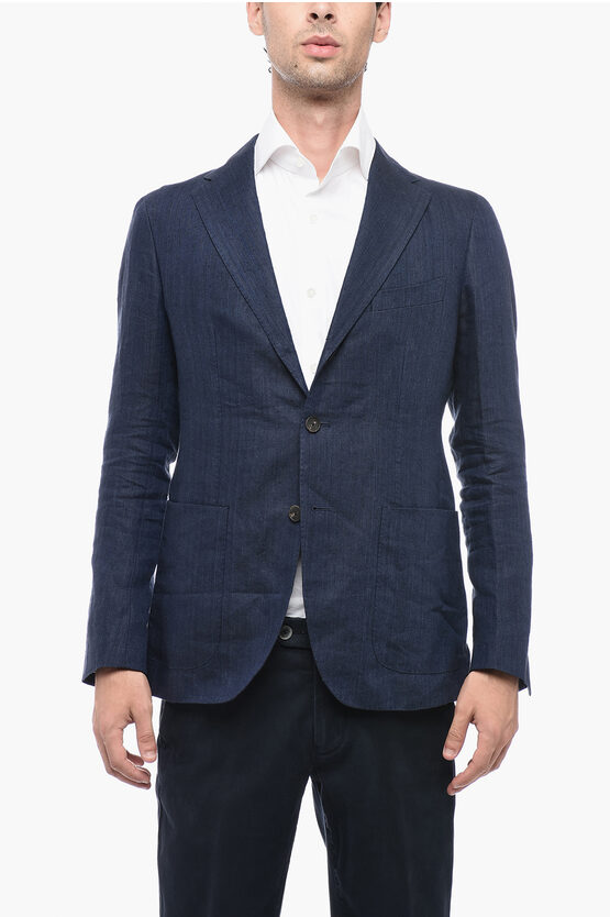 Tagliatore Delavé Linen Blazer With Welt Pockets In Blue