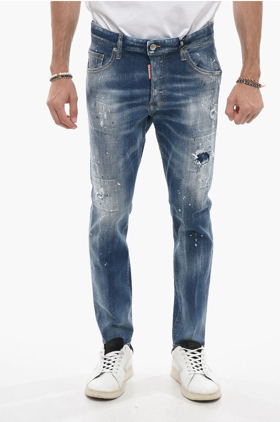Dsquared2 Delavé Skater Denims With Rhinestone Application In Blue