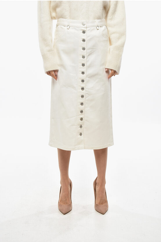 Courrèges Denim A-line Skirt With Front Buttoning In Neutral