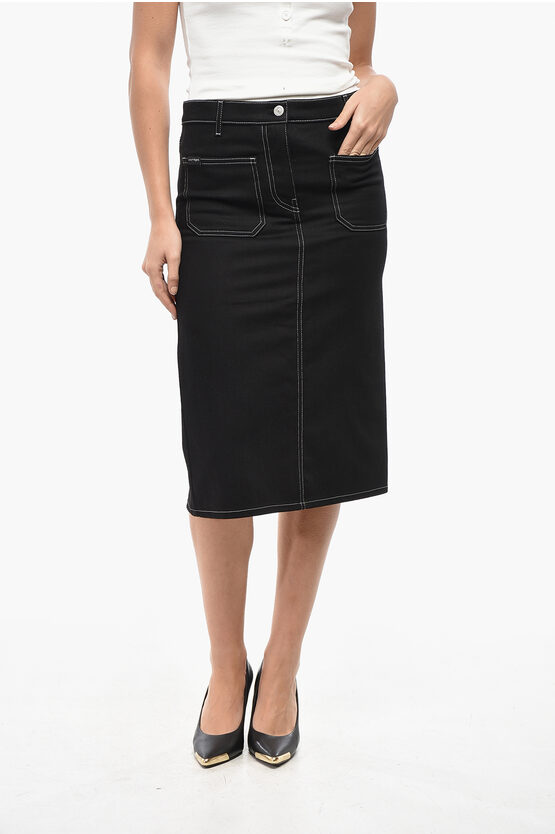 Courrèges Denim A-line Skirt With Visible Stitchings In Black
