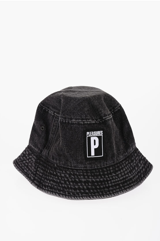 Pleasures Denim Bucket Hat With Logo Patch In Black