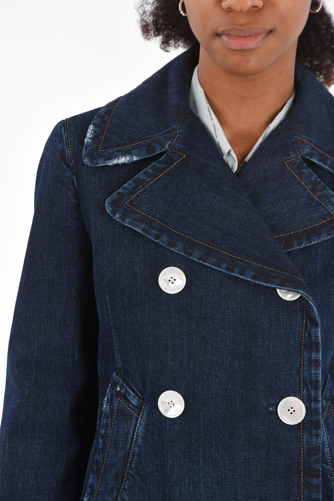 Prada denim center vent double-breasted blazer women - Glamood Outlet