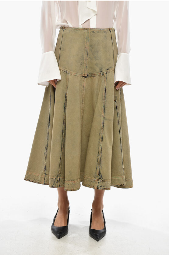 Ferragamo Denim Circle Skirt With Zip In Brown