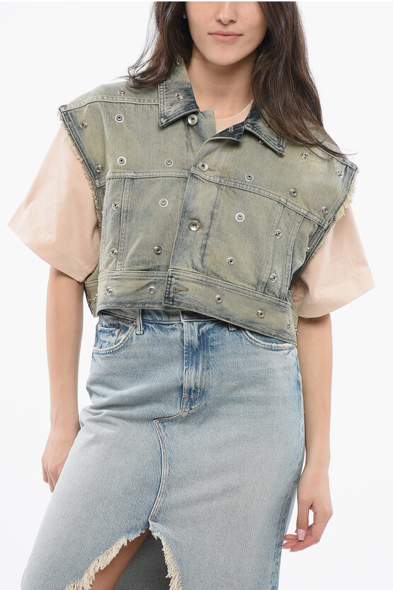 Shop Rick Owens Denim Cropped Jacket With Laces