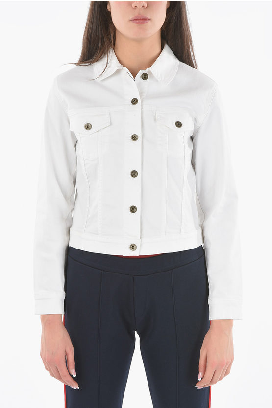 Shop Woolrich Denim Cropped Jacket With Logoed Buttons