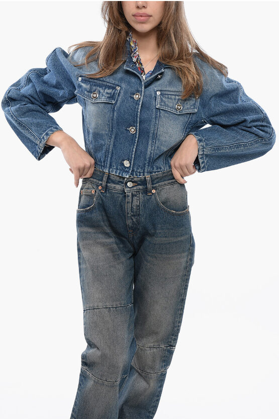 Versace Denim Cropped Jacket With Logoed Buttons