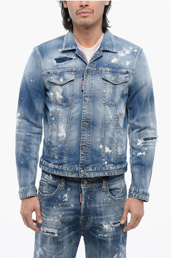 DSQUARED2 DENIM DAN JEANS JACKET WITH PAINT SKETCH MOTIF