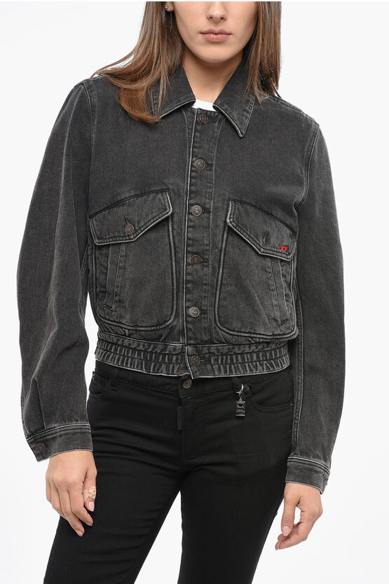 Diesel Denim De-tracy Jacket With Logoed Buttons In Black