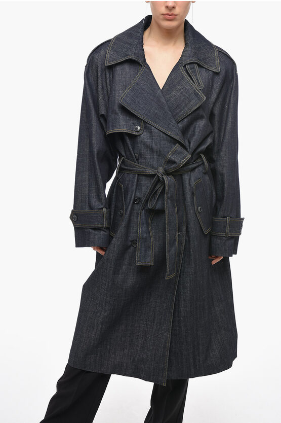 Shop The Mannei Denim Double-breasted Aspos Trench With Notch Lapel