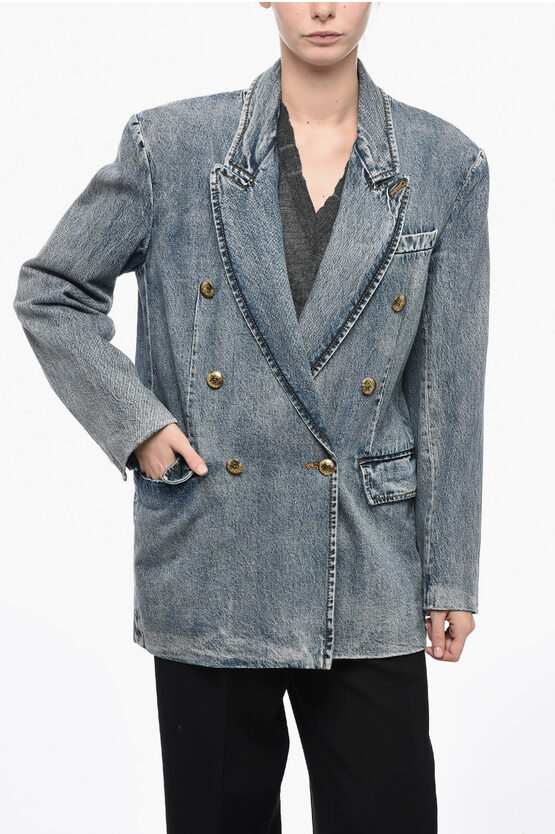 Shop Zimmermann Denim Double-breasted Luminosity Blazer