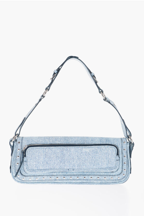 By Far Denim-effect Leather Maddy Shoulder Bag With Studs