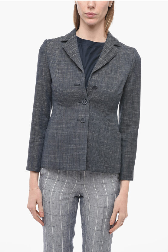 Dior Denim Effect Slim Fit Blazer With Covered Buttons