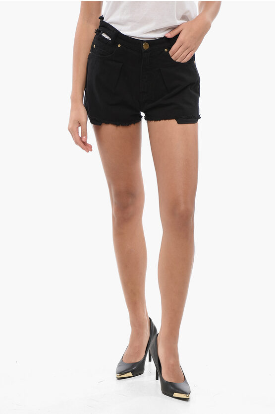 Pinko Denim Frayed Hem Ceresio Single Pleat Shots With Cut Out Det