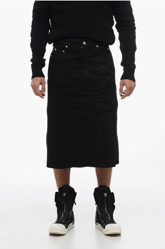 Shop Rick Owens Denim Godet Skirt With Raw-cut Bottoms