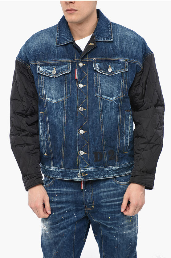 Dsquared2 Denim Jacket With Quilted Sleeves In Blue