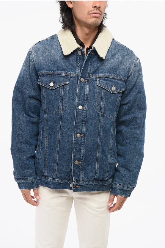 Isabel Marant Denim Jacket With Sherpa Lining And Collar In Blue