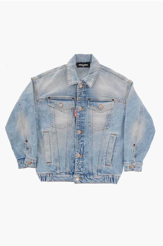 Dsquared2 Denim Jacket With Silver And Logoed Buttons In Blue