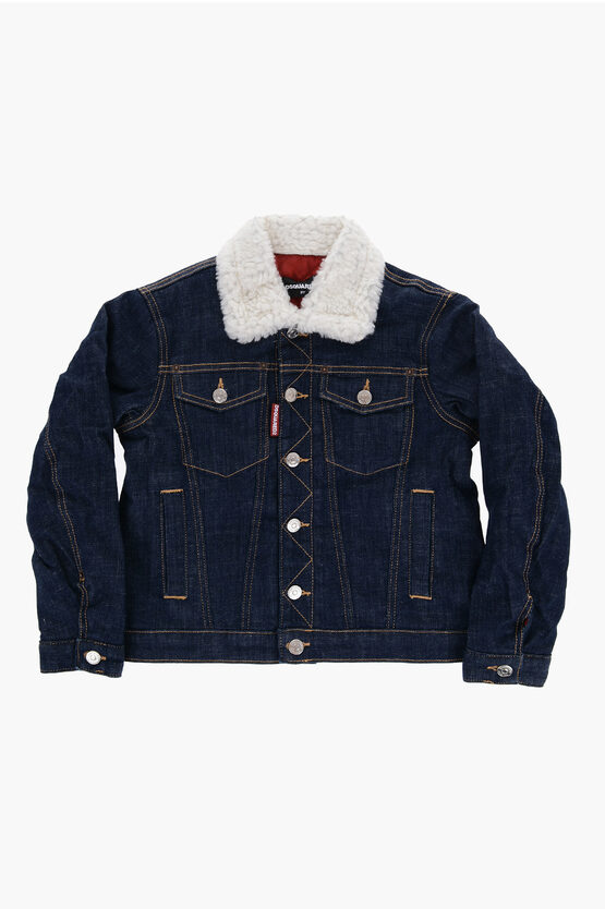 Shop Dsquared2 Denim Jacket With Vegan Fur