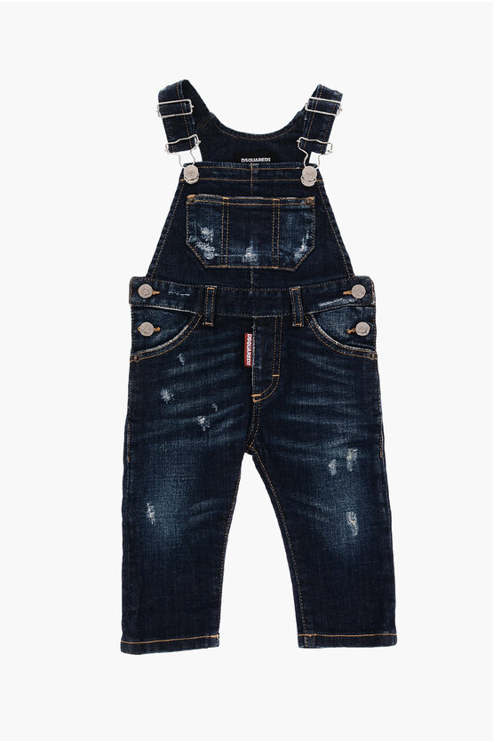 Dsquared2 Denim Jumpsuit With Silver Buttons In Blue