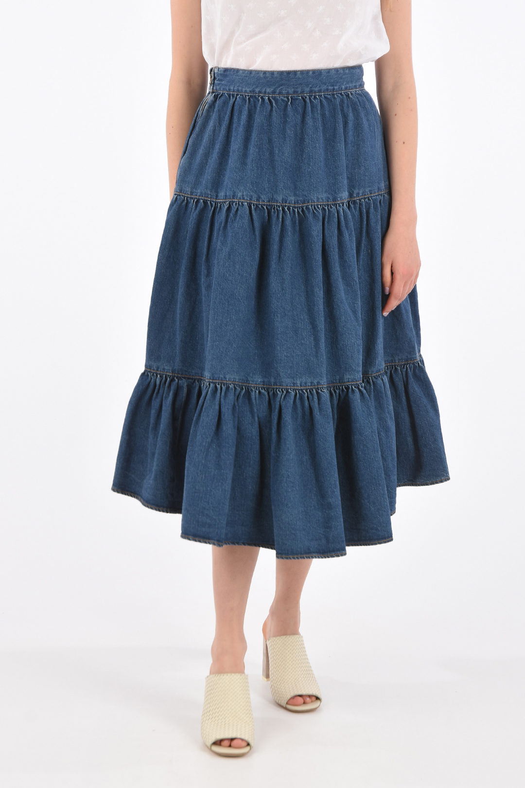 【セリーヌ・CELINE】DENIM SKIRT Women's Trapeze mini skirt in raw wash denim | CELINE | 24S