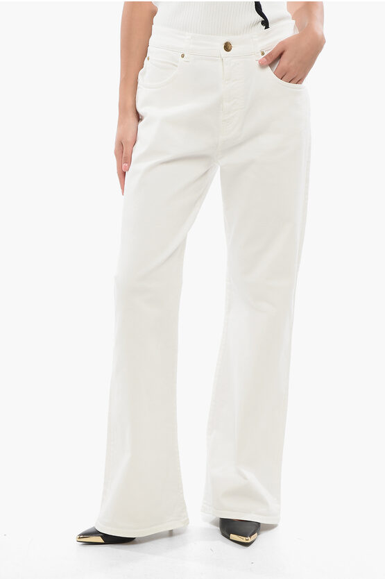 Pinko Denim Light Wash Wanda Flared Jeans With Golden-effect Butto