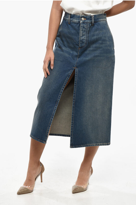Balenciaga Denim Longuette With Belt Loops And Front Split