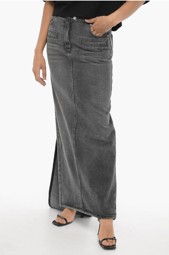 Shop Courrèges Denim Maxi Skirt With Double Split