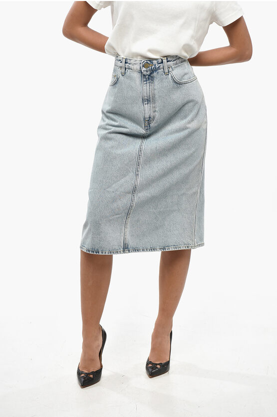 Totême Denim Midi Skirt With Logo Button