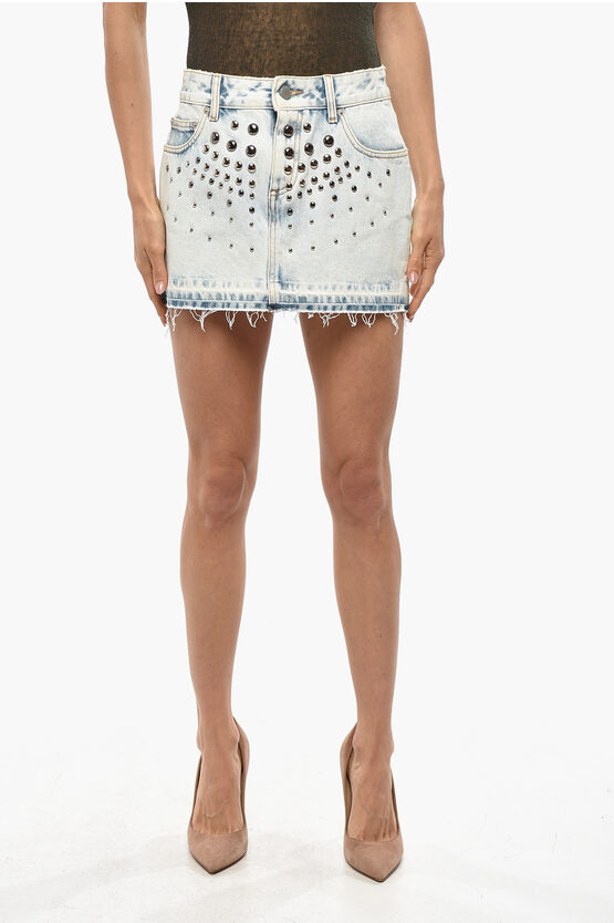 Alessandra Rich Denim Miniskirt With Studs