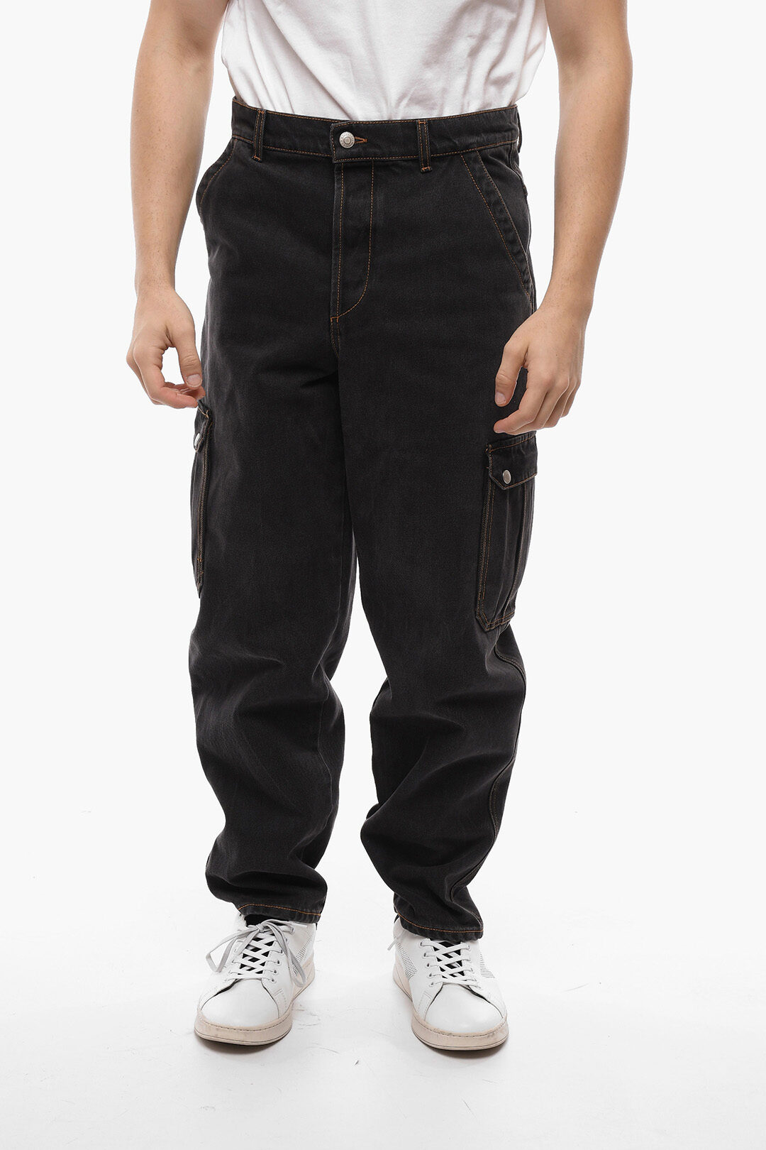 Alexander McQueen Denim Mom Fit Cargo Pants with Visible