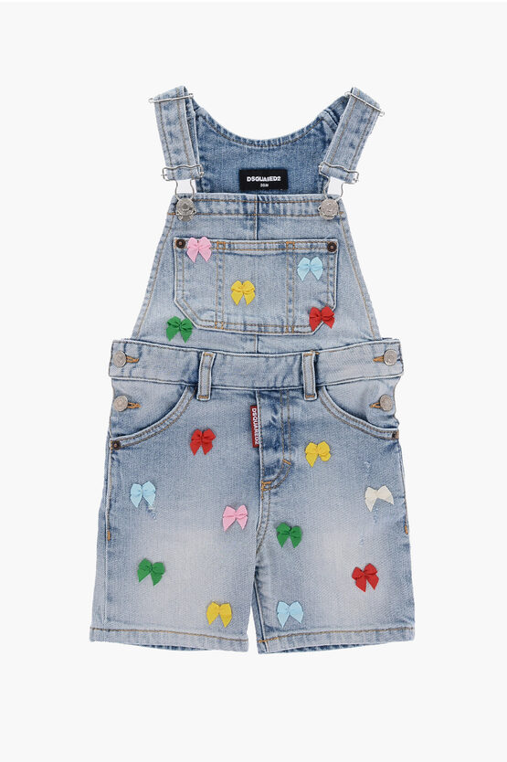 Dsquared2 Denim Overalls With Decorative Ribbons In Blue