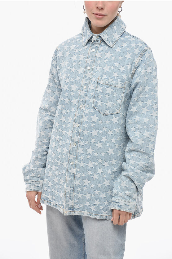 Shop Erl Denim Overshirt With All-over Stars