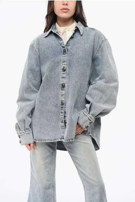 Magda Butrym Denim Overshirt With Logoed Buttons In Blue