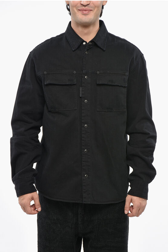 Dsquared2 Denim Overshirt With Snap Buttons In Multi