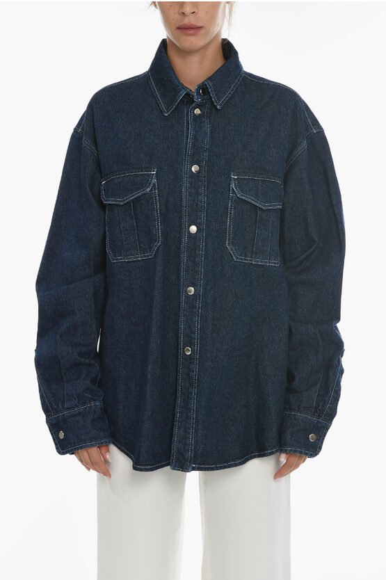 Anouki Denim Oversize Shirt With Utility Pockets In Blue