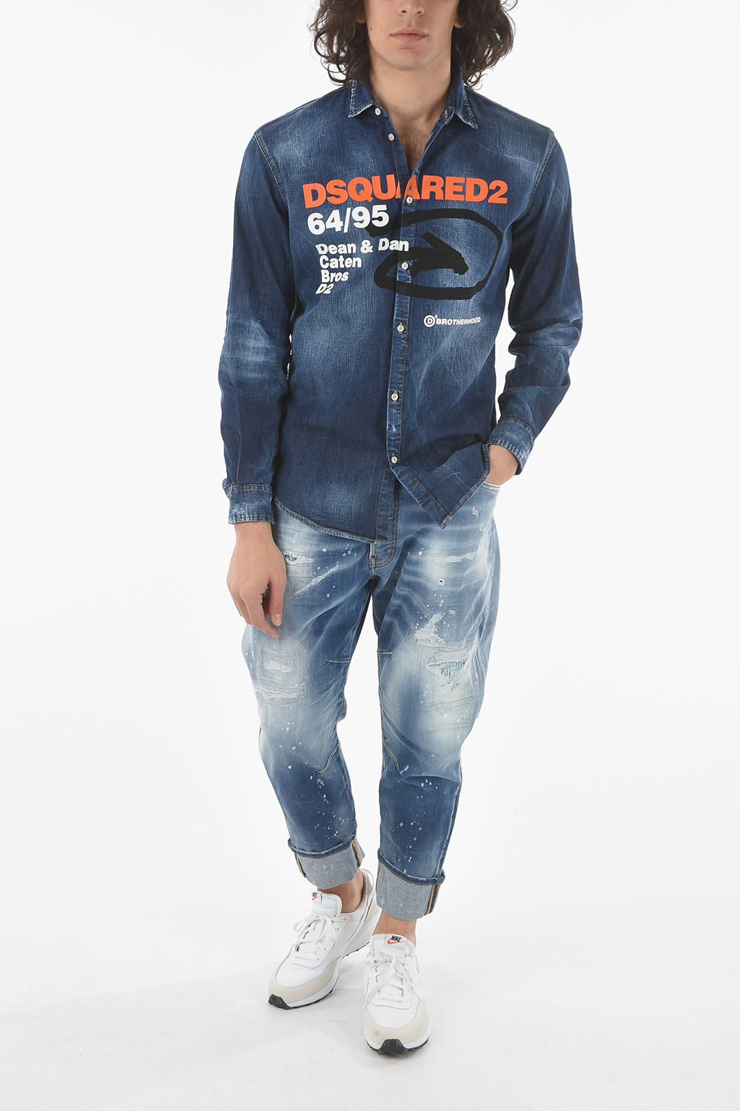 Dsquared2 Denim RELAX DAN FIT Overshirt with Maxi Print on the Front ...