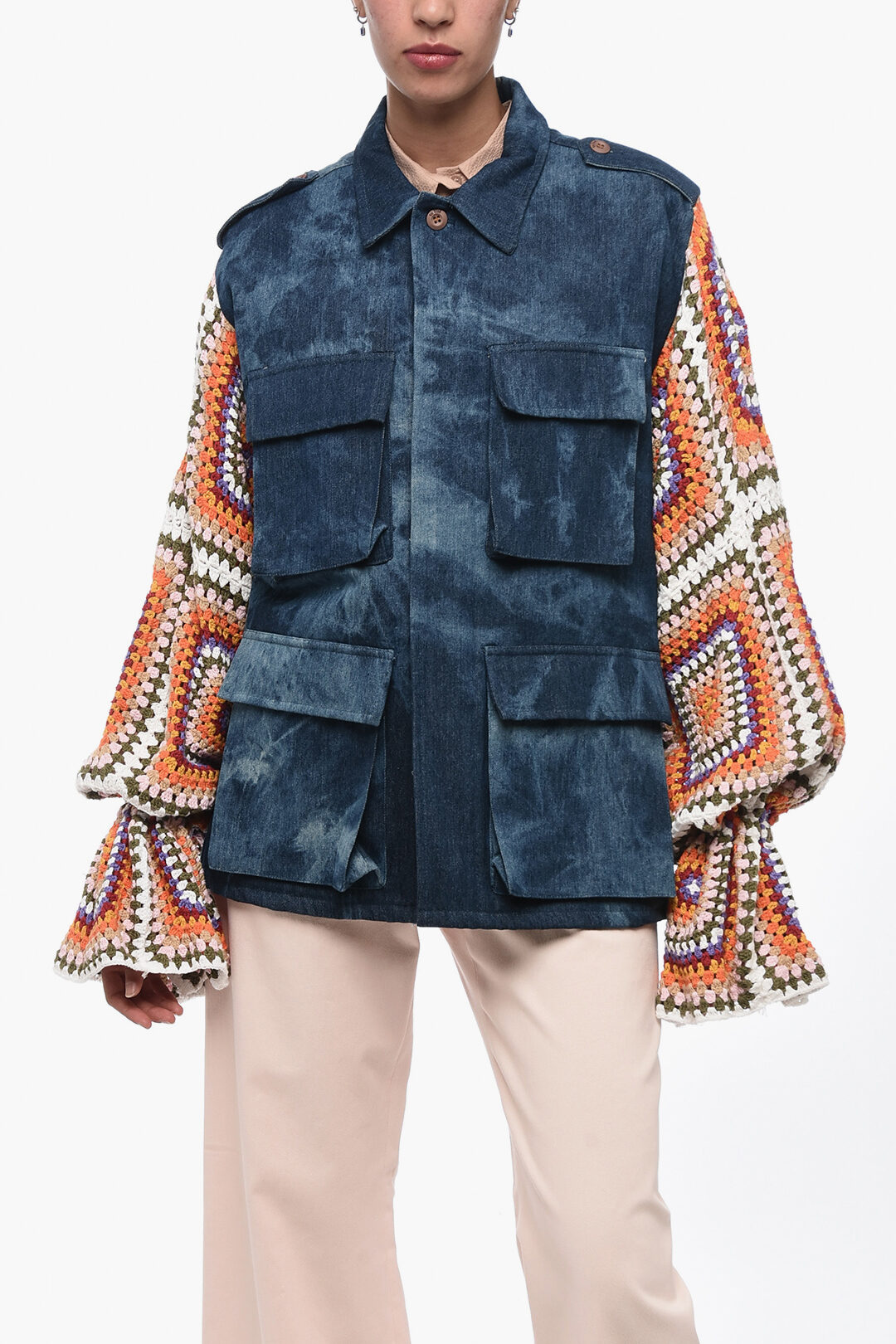 Denim Saharan Jacket with Crochet Sleeves