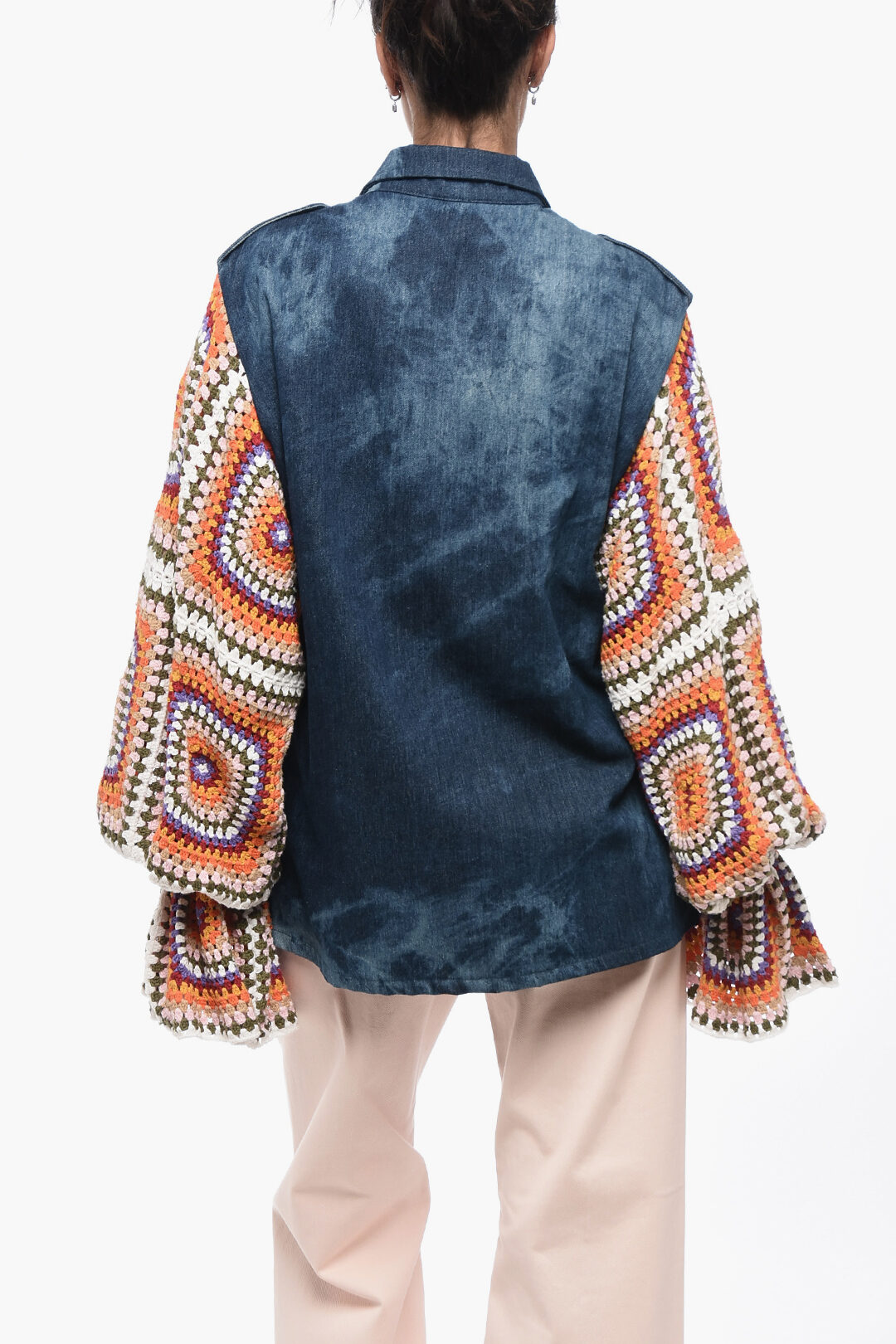 Denim Saharan Jacket with Crochet Sleeves