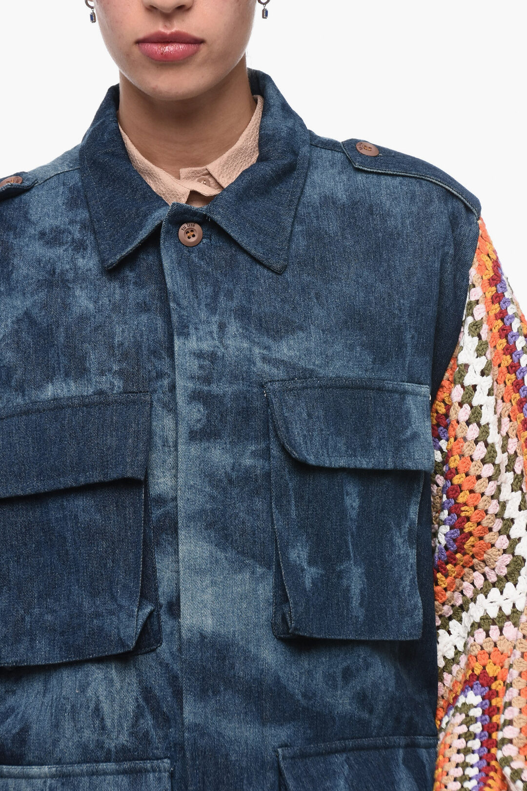 Denim Saharan Jacket with Crochet Sleeves