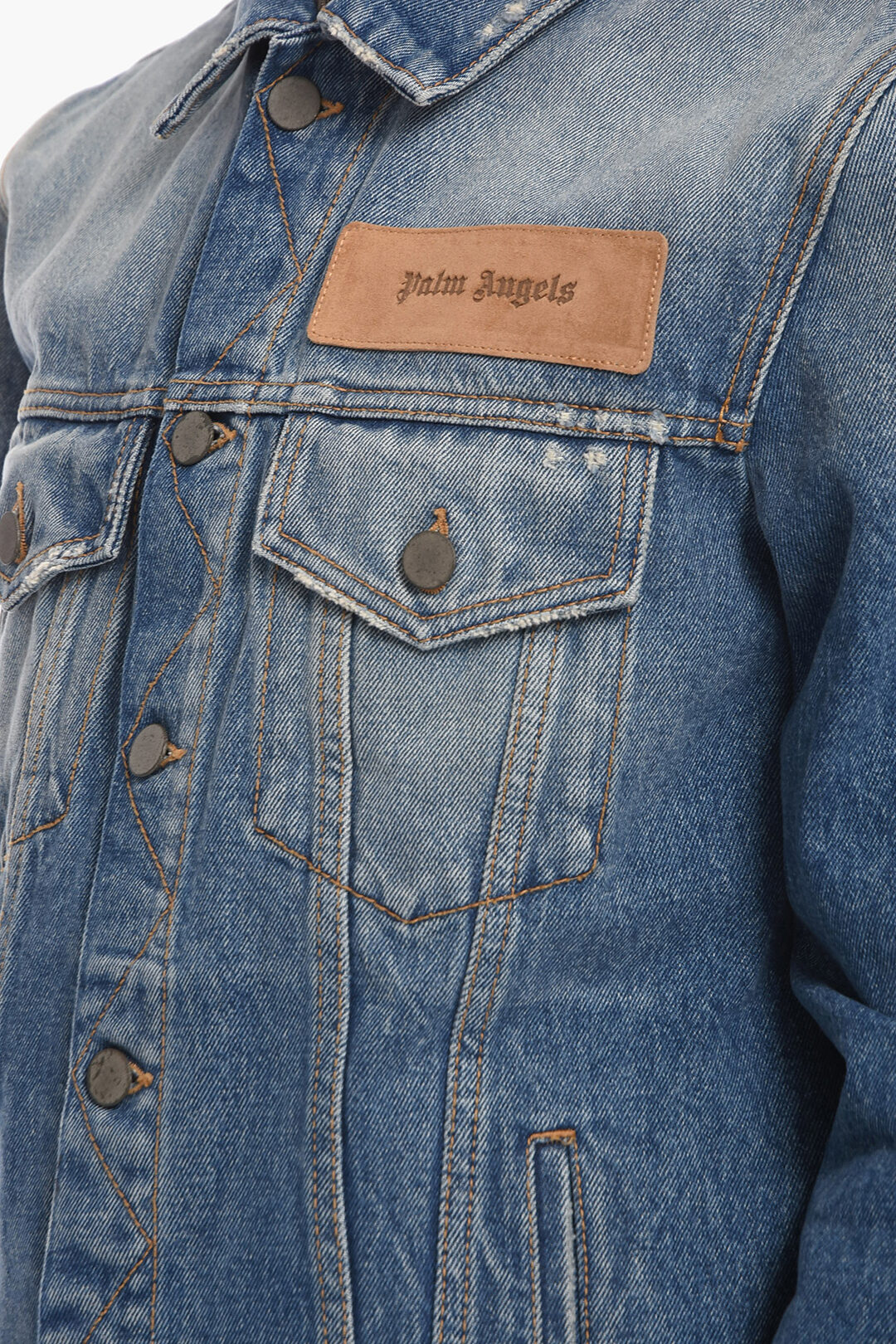 Palm Angels Denim Saharan Jacket with Embroidered Logo men