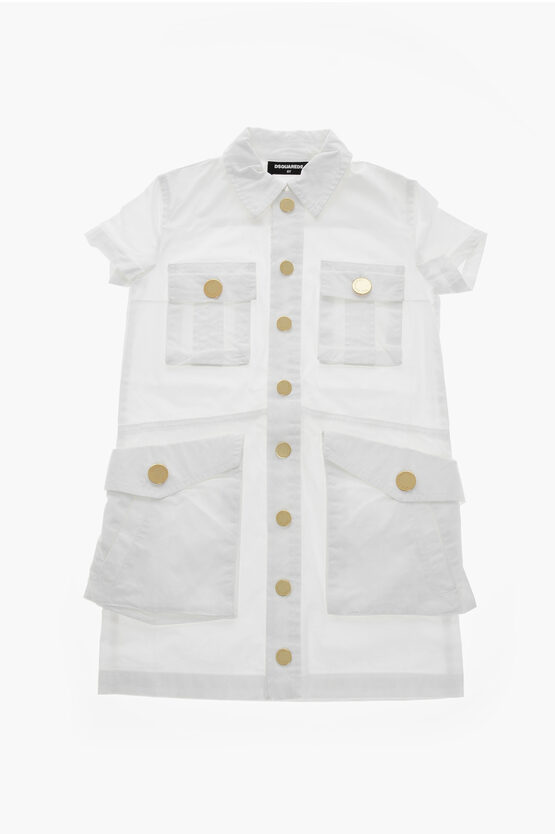 Dsquared2 Denim Shirt Dress With Utility Pockets In White