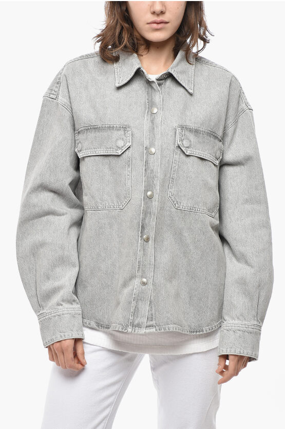 Agolde Denim Shirt With Double Breast Pocket And Side Slits In Gray