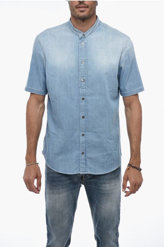 Shop Dondup Denim Shirt With Mandarin Collar